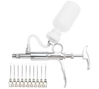Seringue Injecteur Automatique Multi-Usages 5ml pour Volaille, Chiens, Bétail, Vaccin, 10 Aiguilles Remplacables Inclus, Contrôle de Pression Réglable, Construction Acier Inoxydable