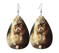 Serious and Focused Little Cat Boucles d'oreilles en cuir en forme de larme pour femme - Boucles d'oreilles pendantes légères en PVC avec crochets en argent 925, imprimés double face | Cadeau