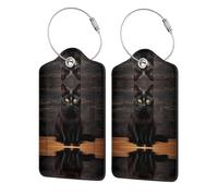 Serious Cat Étiquette imprimée en cuir PU, convient pour sacs à main, étiquettes de sac de voyage, étiquettes de bagages, noir, 4 PCS