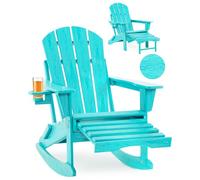 Serique Chaise à bascule Adirondack pliante multifonction 4 en 1 avec ottoman rétractable, chaise d'extérieur, texture bois, chaise de pelouse pour porche, jardin, piscine (bleu lac)