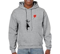 SERIVAL Banksy Girl Sweatshirt avec ballon avec cœur à capuche et poche Street Art, gris, M