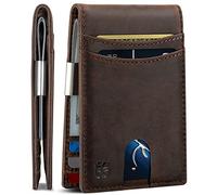 SERMAN BRANDS Portefeuille Fin avec Pince à Billets pour Homme - Blocage RFID - Poche Avant - Cuir Pleine Fleur - Porte-Cartes Minimaliste RFID - Navigateur Texas Marron - Taille S