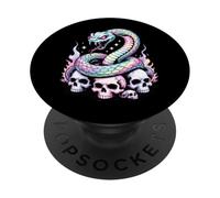 Serpent Arc-en-Ciel enroulé sur des crânes PopSockets PopGrip Adhésif