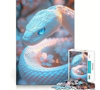 Serpent Blanc aux Yeux Bleus Puzzle de 1000 pièces Jeu de réflexion Découpe Experte Artisanat Fascinant Passe-Temps captivant pour Les Moments de détente (50x75cm)