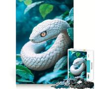 Serpent Blanc dans Le Feuillage Puzzle 1000 pièces pour Adultes Jeu de mémoire Amusant Découpe Nette Pièces Robustes Cadeau Unique pour soulager Le Stress (50x75cm)