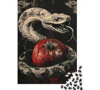 Serpent Blanc Puzzle 1000 Pièces Papier pour Adultes Pomme Rouge Jeu de Puzzle 1000 Pièces Détente Cadeau 70x50cm/1000pcs
