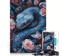 Serpent dans Un Motif Floral Bleu Puzzle de 1000 pièces pour Adultes Jeu de réflexion Image Douce et relaxante Assembler Joli Cadeau (38x52cm)