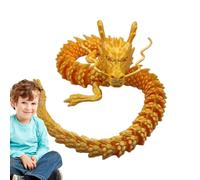 Serpent doré sans ailes - Figurine articulée, gadget sensoriel anti-stress, statuette biomécanique dorée | Dragon imprimé en 3D à collectionner, choix parfait pour l'art d'affichage d'étude à domicile