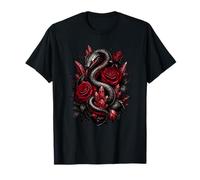 Serpent foncé avec Roses Rouges et Cristaux de Sang T-Shirt