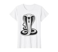 Serpent Serpent venimeux Cobra enroulé Noir et Blanc T-Shirt Graphique avec Valeur, Femme, Blanc, M
