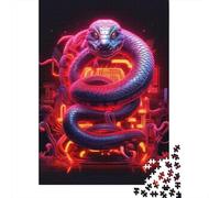 Serpent Set De 1000 Pièces Papier Recyclé Neon Red Serpent Puzzle Adulte Facile À Ranger Casse-tête Engageant Activité Lien Familial Heures Divertissement 38x26cm/1000pcs