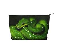 Serpent Vert Reptile,Trousse de Toilette en Velours côtelé, Trousse de Maquillage Portable pour Les Voyages