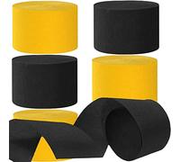Serpentin en Papier Crépon Noir Jaune,Lot de 6 Rouleaux Papier de Noir Jaune Crêpe Streamers 4.5cm x 24m