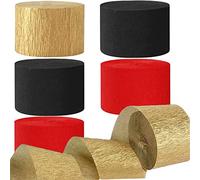 Serpentin en Papier Crépon Rouge Or Noir,Lot de 6 Rouleaux Papier de Rouge Or Noir Crêpe Streamers 4.5cm x 24m
