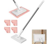 Serpillère avec Système de Serrage à Pression, Automatic Cloth Changing Mini Mop, avec 4 Chiffons Microfibre, Mini Balai Mains Libres, Balai à Plat Serpillere, Rotative à 360°, pour Cheveux, Saleté