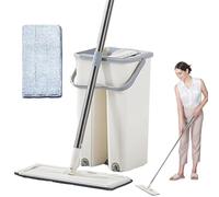 Serpillère et Seau avec essoreuse | Balai Plat à Presser | Ensemble Balai à Franges sans pour Sol Plat et Seau, serpillère Humide et sèche, serpillère et Seau essoreur, Balai Plat avec