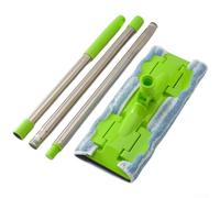 Serpillère plate avec clip, fil de coton vert, tige en acier inoxydable, papier électrostatique à trois sections en spirale tissé sec humide