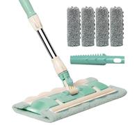 Serpillère Plate pour Sols en Parquet, Balai à Franges pour Cuisine avec 4 Têtes Lavables, Rotation à 360° pour Sols Carrelage Parquet Extérieur Terrasse Manche Télescopique
