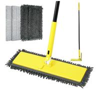 Serpillère pliable 90° tête rotative 360° serpillière avec manche 132 cm kit 4 recharges microfibres chenille pour sols carrelage
