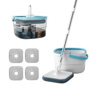 Serpillère rotative à 360° et seau avec 3 tampons en microfibre lavables, séparation de l'eau sale et propre, serpillère et seaux pour nettoyer le sol, le mur, le verre