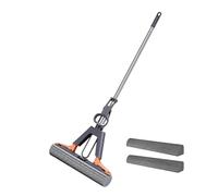 Serpillière À Éponge avec Mécanisme D'Essorage,Manche Télescopique avec Deux Têtes De Rechange,Balai à Éponge avec Essorage pour Sol de Cuisine | pour La Cuisine, Le Salon, La Salle De Bain, La Salle