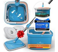 Serpillière et Seau Essoreur Système à 2 Compartiments avec 2 Tampons Microfibre, Balai Plat de Set - Blau SERPILLERE