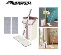 serpillière microfibre pliable 360°-MENGDA-Balai serpillère raclette intégrée en seau essoreur-2 Chiffons mops-Kaki
