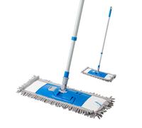 Serpillière plate en chenille avec manche en fer télescopique, serpillière à poussière en microfibre bleue pour planchers en bois dur, réglable de 73 cm à 130 cm.