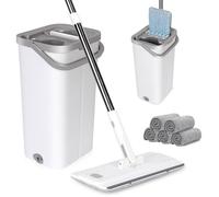 Serpillière Seau Essoreur, Balai Plat Microfibre Rotative 360° et Seau Essoreur Auto-Lavage, Vadrouille de Mains Blanc b SERPILLERE
