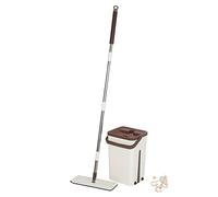 Serpillière Seau Set,Ensemble Balai Magique et Seau Auto Nettoyant à Double Compartiment Set, Balai Plat Rotatif à 360° -2 lingettes Microfibre (Marron)