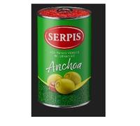 Serpis Olives Vertes Manzanilla Farcies aux Anchois, Lot de 6 Boîtes, 130g Poids Égoutté par Unité, Apéritif Espagnol