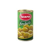 SERPIS - Olives Vertes Manzanilla Farcies aux Anchois - Prêtes à Déguster - Spécialité Espagnole - la boîte de 150 g net égoutté - 350g - Le Lot De 4
