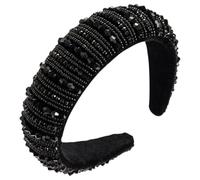 Serrage-tête en Cristal Noir, Large, Perlé, Léger pour Cheveux | Éclat Brillant, Style Créatif, pour Invitée de Mariage et Soirée, Accessoire Femme