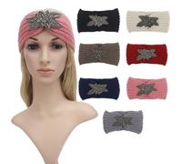 Serrage-Tête Tricoté en Laine Noire, Motif Fleur, Style Élégant