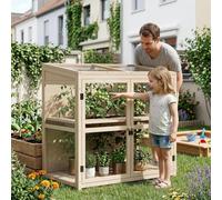 Serre à 2 étages en bois - 103 x 61 x 103 cm - Avec double porte - Montage facile - Jardinière surélevée mobile - Pour jardin, balcon, terrasse - Bois naturel