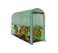 Serre à tomates de jardin 3m² 3 x 1 x 2 m acier galvanisé + bâche anti-UV relevable avec porte et 2 fenêtres verte