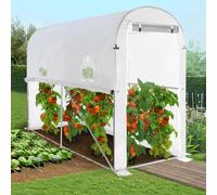 IDMarket - Serre à tomates relevable 3m² blanche 2 fenêtres avec moustiquaire et porte zippée