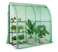 Serre adossée avec 3 étagères, serre de promenade pour l'extérieur, serre portable avec double portes enroulables à fermeture éclair, housse en polyéthylène et cadre en acier, serre de jardin murale