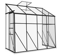 Serre adossée - Outsunny - en polycarbonate - avec porte coulissante, évent de toit à 5 niveaux, cadre et fondation, noir