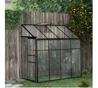 Serre adossée, serre de jardin polycarbonate, avec porte coulissante, évent de toit, fondation, 127 x 253 x 240 cm noir