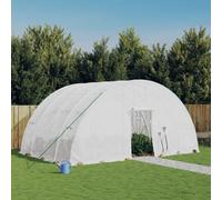 Serre avec cadre en acier blanc, 24 m², 6 x 4 x 2,85 m, housse en polyéthylène, serre avec porte enroulable et 4 fenêtres latérales pour une circulation de l'air optimisée, structure galvanisée stable