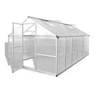 Serre avec fondation renforcée en aluminium 9,025 m², plaques double paroi en polycarbonate, résistante aux UV, isolation thermique, avec gouttières et aération, idéale pour culture, protection