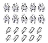 Serre-câble métallique en acier inoxydable de 6 mm,clips de câble rotatifs,cosses de câble métallique,serre-câble en U pour câble métallique,câble en acier (10 serre-câble + 10 cosses)