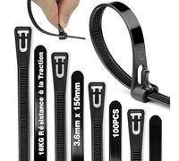 Serre Cable Serflex Noir Réutilisable,100Pièces 150mmx3,6mm Collier de Serrage, Attache Câble Durable Résistant au UV, Zip Ties Pour Cable Management, Jardinage, Atelier, Installation électrique