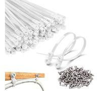 Serre-câbles avec trou de vis, colliers de serrage à visser pour fixation | Lot de 100. 150 mm, avec 100 vis, blanc, résistant aux UV, UL 94V-2, nylon PA66, support de câble pour installation