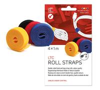 LABEL THE CABLE Serre-Câbles pour une Gestion Parfaite des Câbles - Attache-Câbles Scratch Double-Face - Rouleau Attache-Câbles - Aspect Velours - LTC ROLL STRAP - 4 x 1 m x 16 mm - Couleurs Assorties - LTC 1230