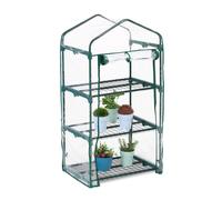 Relaxdays Serre de Balcon, Acier, bâche en PVC, 3 étagères, H x L x P : 122 x 64 x 45 cm, Vert et Transparent