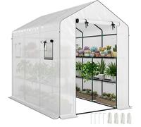 Serre de jardin 3 m² - Outsunny - étagères 3 niveaux - PE renforcée 135 g/m² anti-UV - porte enroulable, fenêtres en maille - blanc