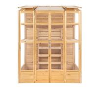 Serre de Jardin Adossée 2 m x 1,55 m en Bois Naturel Style Classique Haut Mur Peinture Imperméable Accessible Adossé 2 Portes Battantes Toit Ventilation Automatique Porte à Loquets [Jardinière INCLUS]