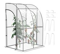 Serre de Jardin adossée - Outsunny - 2 portes zippées enroulables - acier PVC - transparent